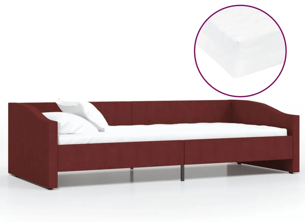 vidaXL Slaapbank met matras en USB stof wijnrood 90x200 cm