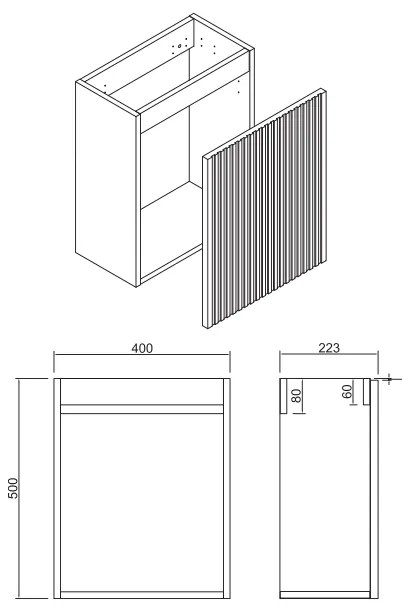 SaniGoods Mika toiletmeubel met ribbelfront 40x22.3x50cm zwart