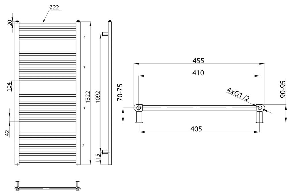 Aqualine Direct radiator zilver 45x132cm 564W