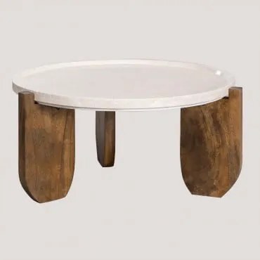 Ronde Salontafel Ø80 Cm Van Marmer En Mangohout Xantten Beige Botticino-marmer - Sklum
