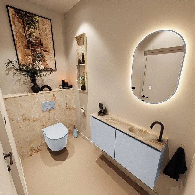 MONDIAZ TURE-DLUX 100cm toiletmeubel Clay. EDEN wastafel Frappe positie rechts. Met 1 kraangat. TUREDX100CLAR1FRA