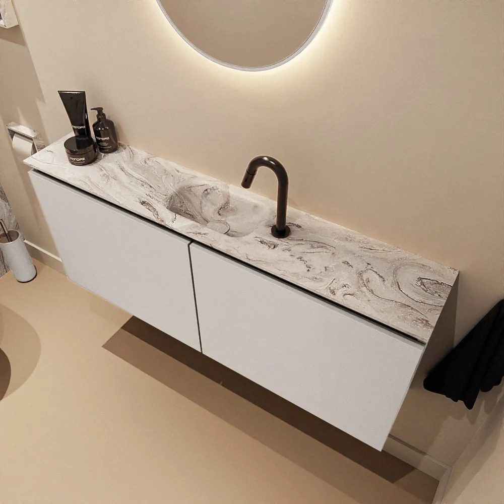 Mondiaz Ture DLux toiletmeubel 120cm linen met wastafel glace midden met kraangat