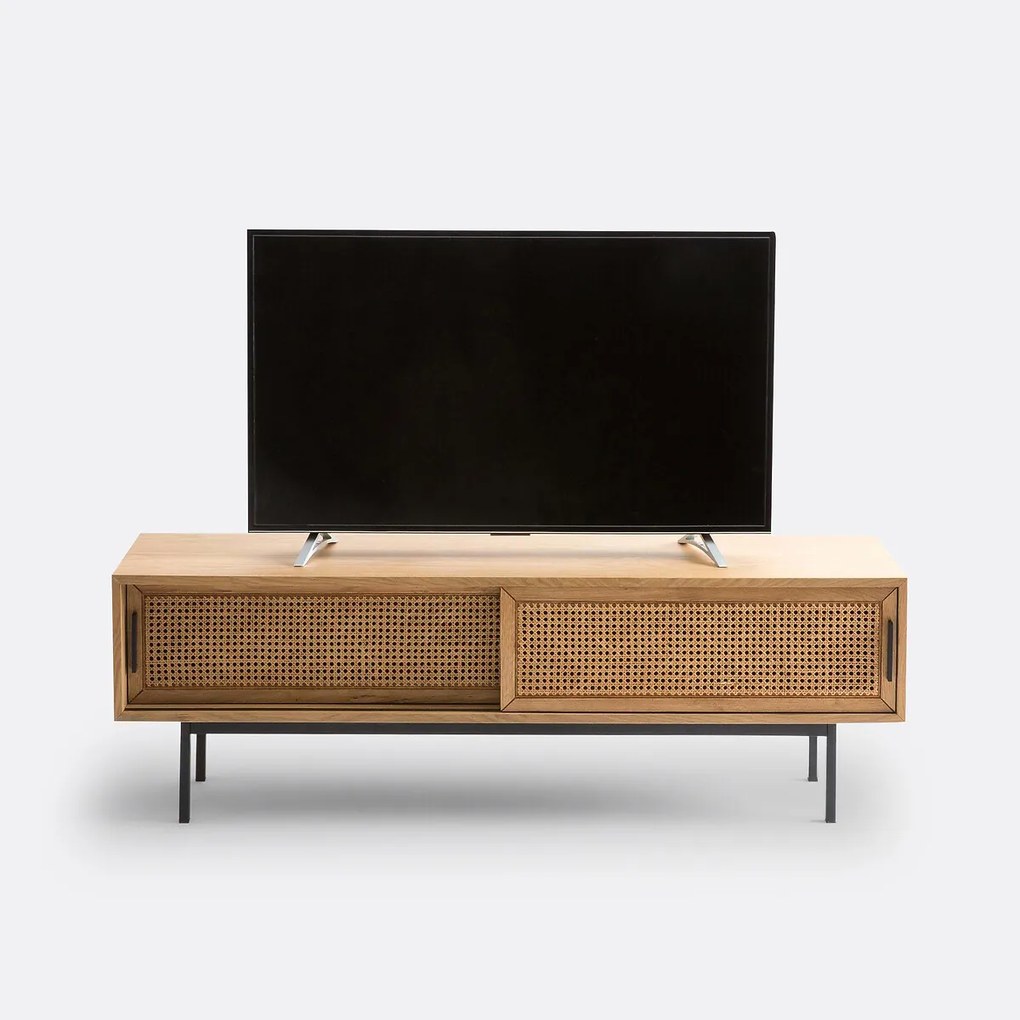 TV-meubel, eikenhout, fineer en vlechtwerk 160 cm, Waska