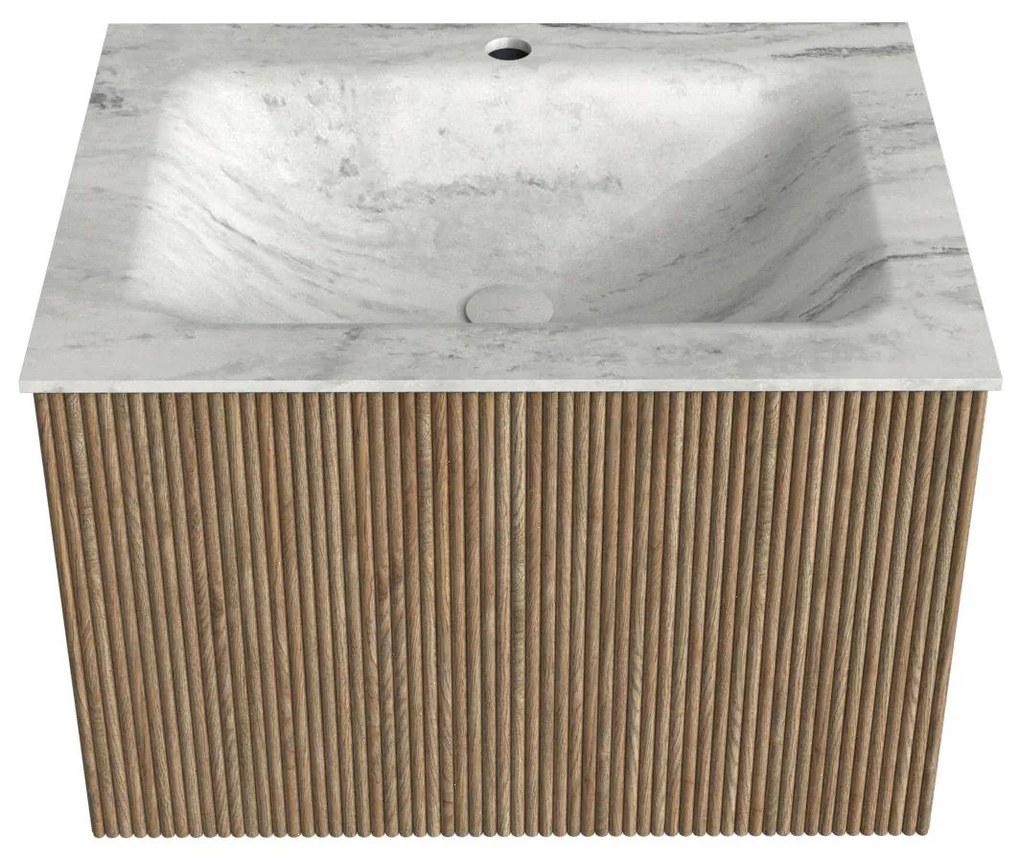 Mondiaz Kurve-dlux 60cm badmeubel dusk met 1 lade en wastafel cloud midden 1 kraangat opalo