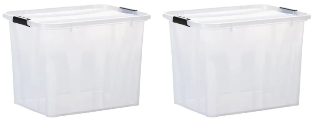 vidaXL Opbergboxen 2 st met deksels 55 L transparant