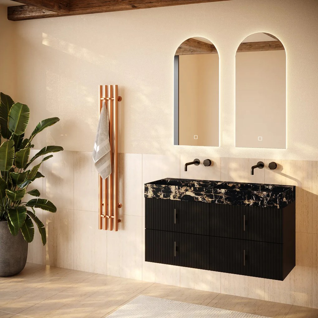 Muebles Murcia badmeubel ribbelfront 120cm zwart mat met Portoro Gold wastafel zonder kraangaten