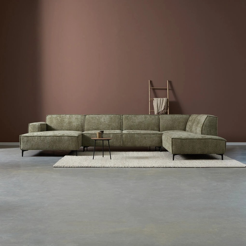 PEPP Interiors River Moderne U-bank Groene Stof Chaise Longue Links