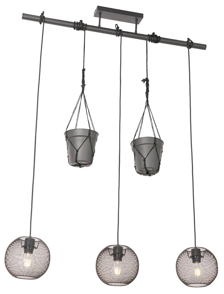 Eettafel / Eetkamer Industriële hanglamp zwart 3-lichts - Flor Industriele / Industrie / Industrial E27 Binnenverlichting Lamp
