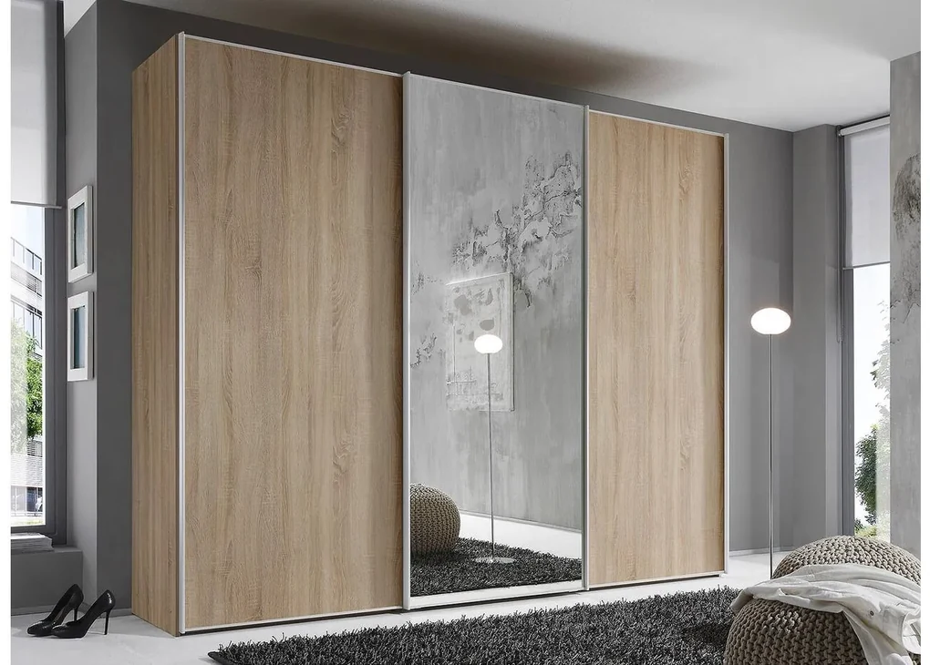 Goossens Kledingkast Big Choice Type 01 163, Slaapkamerkast 280 cm breed, 222 cm hoog, 2 schuifdeuren en 1 glas schuifdeur midden