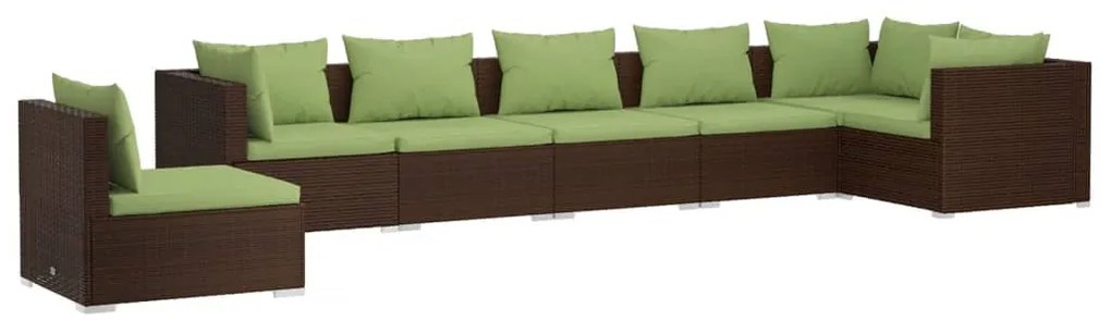 vidaXL 7-delige Loungeset met kussens poly rattan bruin