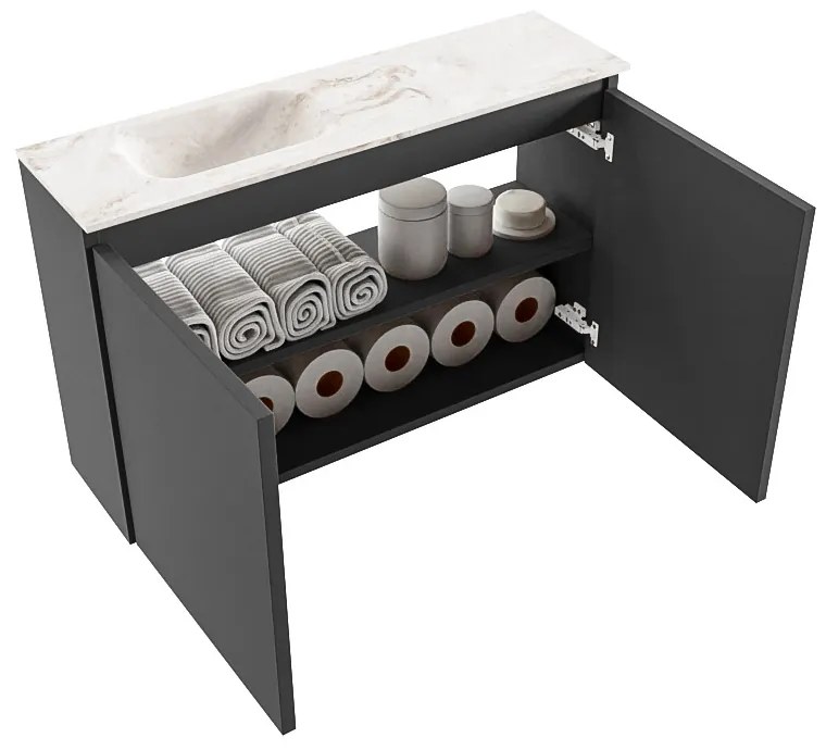 Mondiaz Ture DLux toiletmeubel 80cm dark grey met wastafel frappe links zonder kraangat