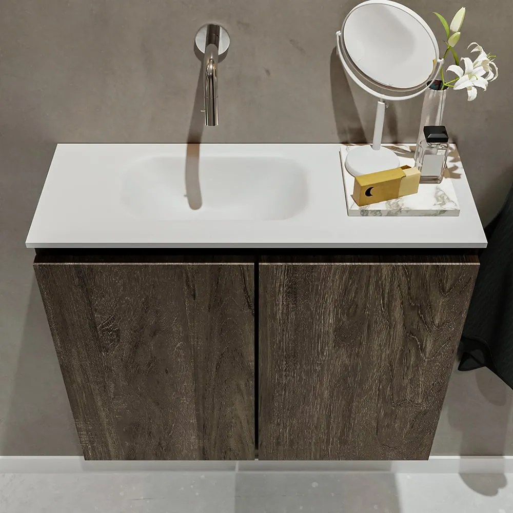 Mondiaz Ture 60cm toiletmeubel dark brown met wastafel talc links geen kraangat