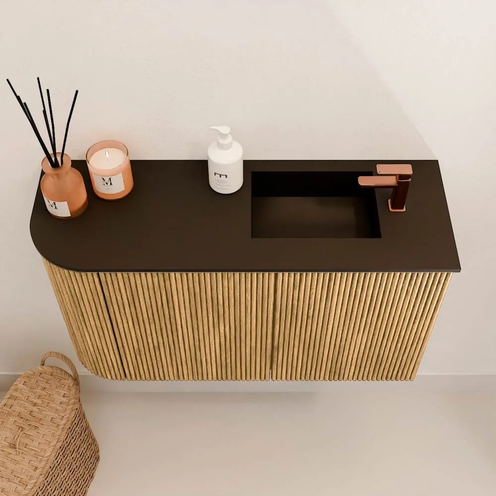 Mondiaz Joya 70cm toiletmeubel ronding links oak met wastafel faye rechts 1 kraangat urban