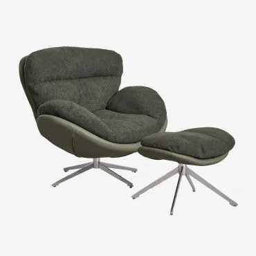 Amanda Bouclé Stoffen Fauteuil Met Draaibare Voetenbank Bouclé Leger Groen - Sklum