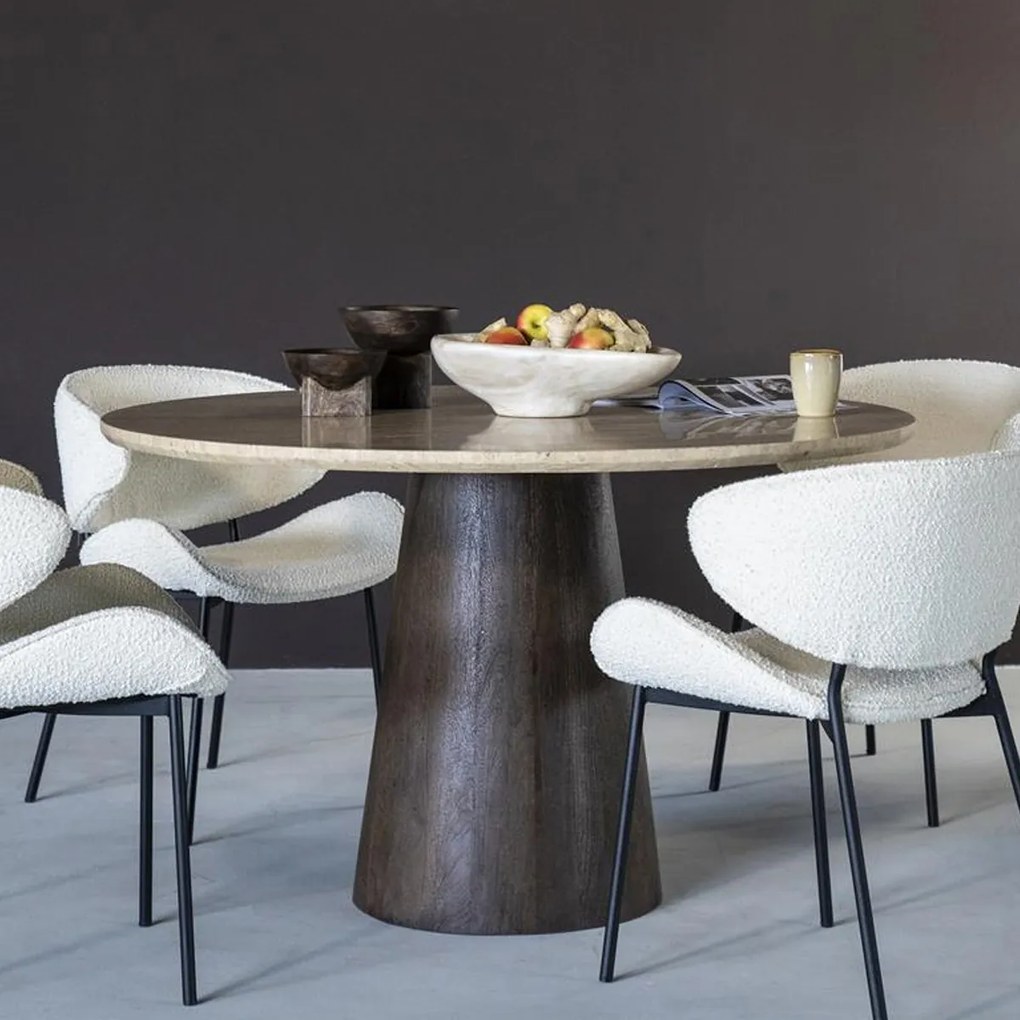 Ronde Eettafel Travertin En Mangohout - 130 X 130cm.