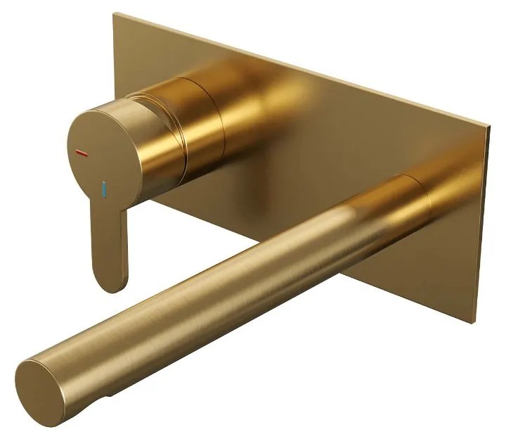 Brauer Gold Edition ColdStart wastafelkraan inbouw rechte uitloop met achterplaat model D2 geborsteld messing PVD
