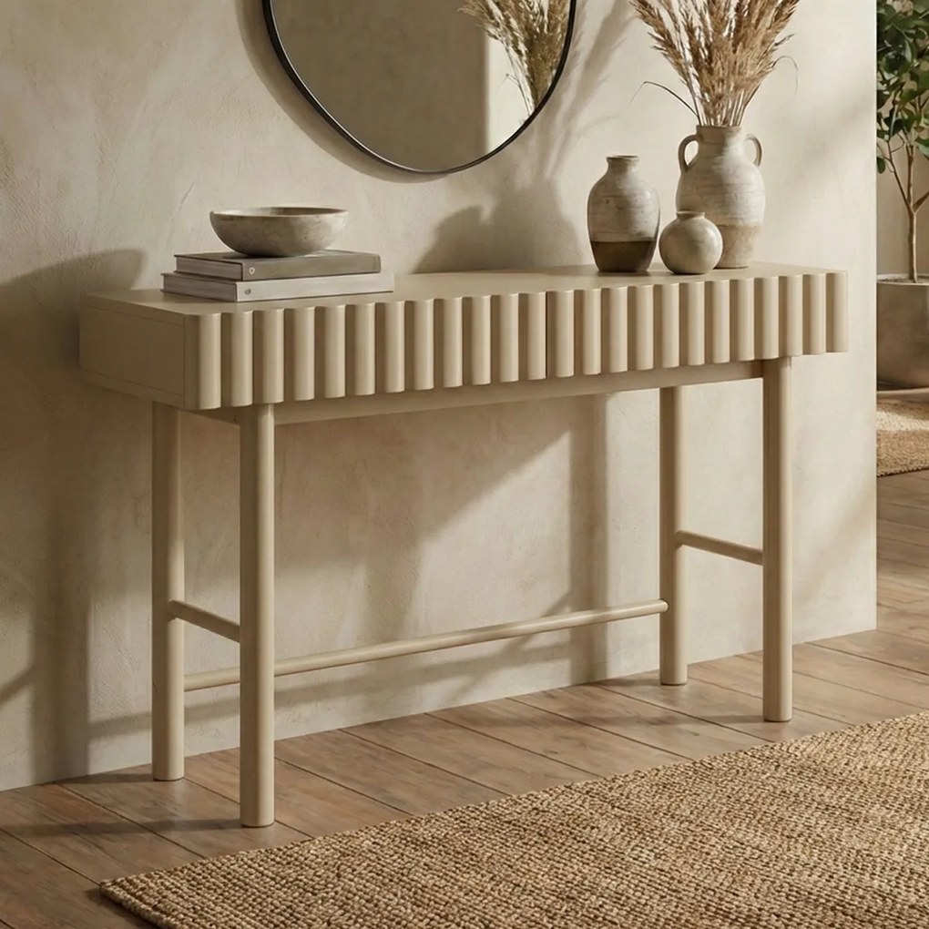 Sidetable Met Grote Ribbels Zandkleur - 120 X 35cm.