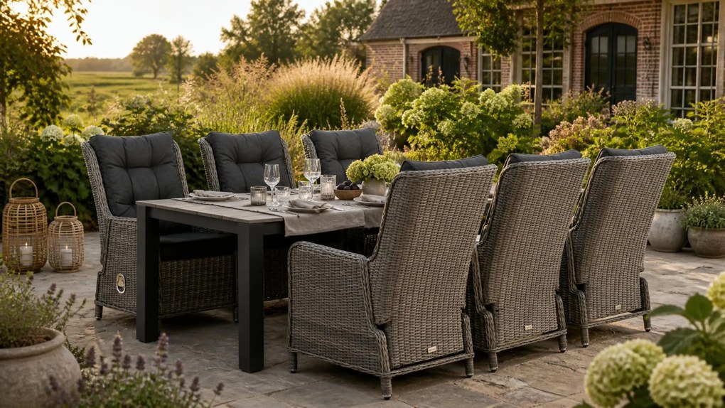 Tuinset 6 personen 240 cm Wicker Grijs Garden Collections Kingston/Valley