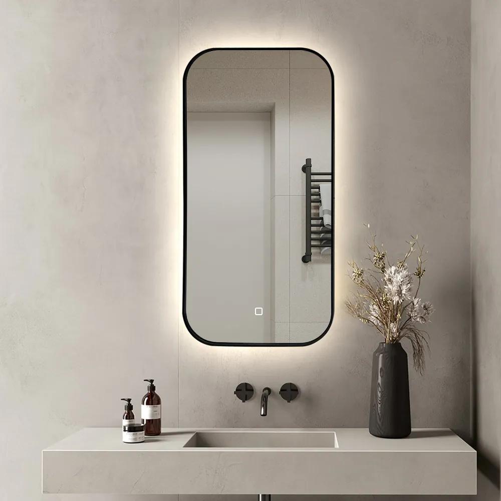 Saniclear Denver Black spiegel met LED verlichting 50x100cm incl. spiegelverwarming mat zwart