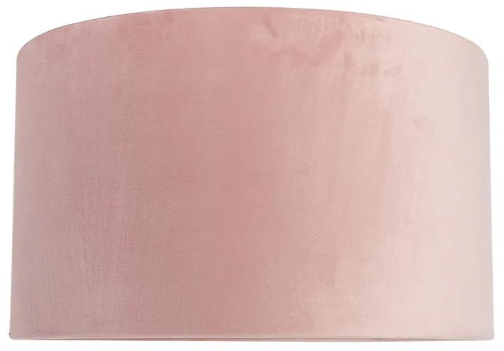 Stoffen Velours lampenkap roze 35/35/20 met gouden binnenkant cilinder / rond