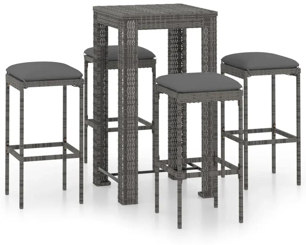 vidaXL 5-delige Tuinbarset met kussens poly rattan grijs
