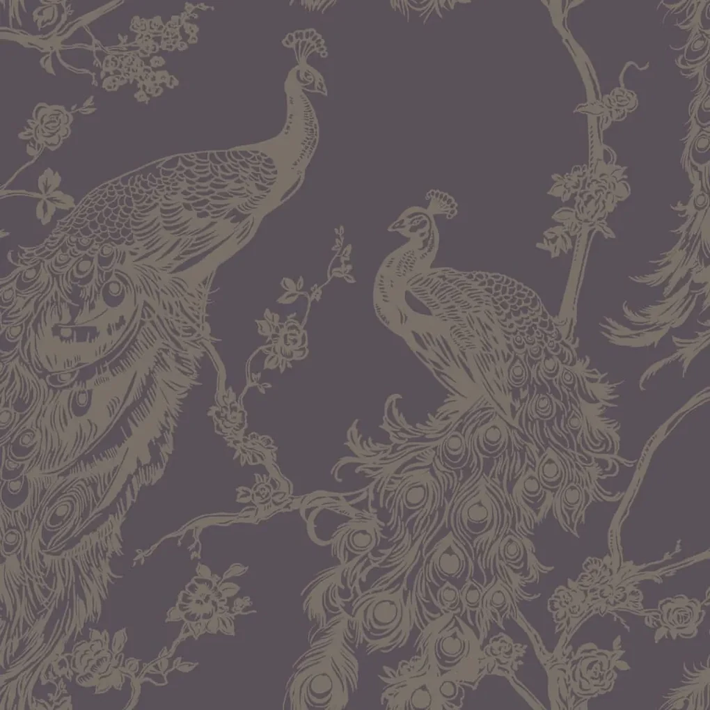 DUTCH WALLCOVERINGS Behang Peacock paars en zilverkleurig