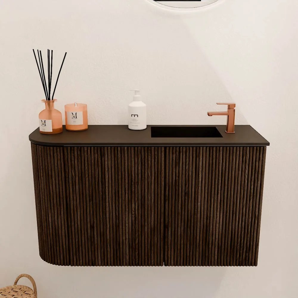 Mondiaz Joya 70cm toiletmeubel ronding links walnut met wastafel faye rechts 1 kraangat urban