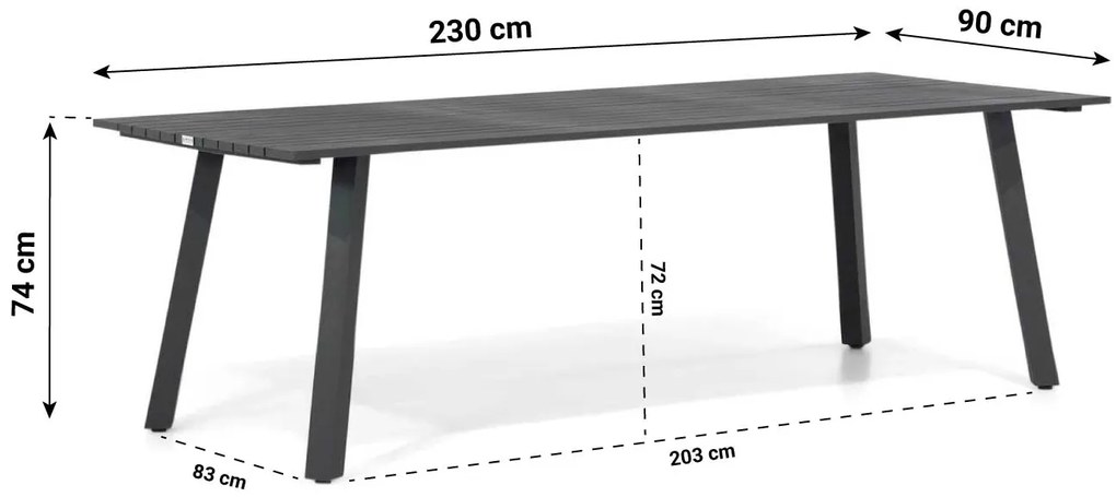 Dining Tuintafel rechthoekig 230 x 90 cm Aluminium Grijs Villagio