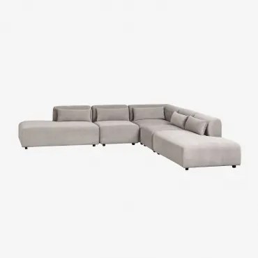 5-delige Modulaire Hoekbank Met Dubbele Chaise Longue Fogler Corduroy Licht Taupegrijs - Sklum