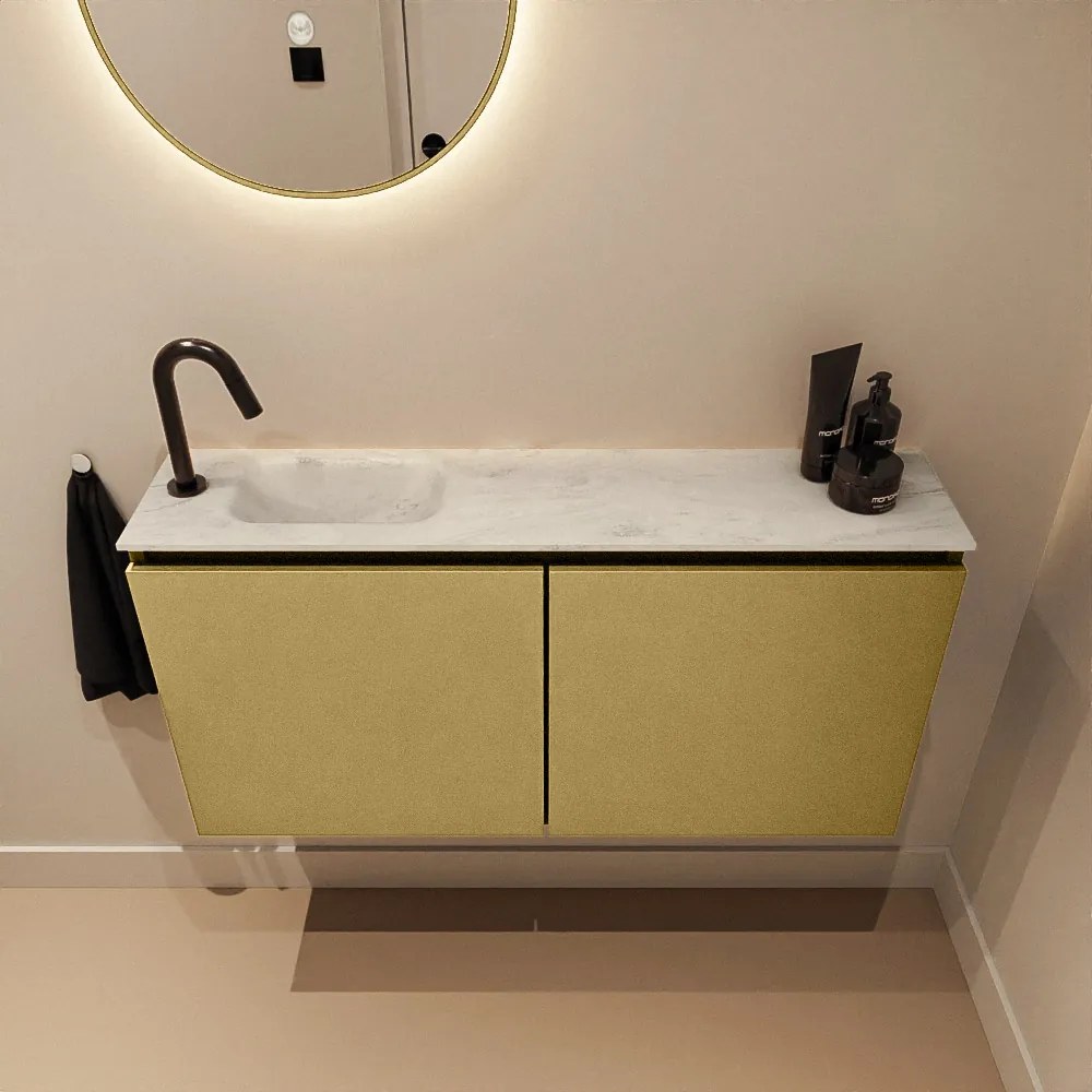 Mondiaz Ture DLux toiletmeubel 100cm oro met wastafel opalo links met kraangat