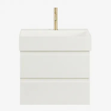 Ona Zwevend Badkamermeubelset Van Hout En Essenfineer Met Geïntegreerde Wastafel Wit & Spiegelloze & Geborsteld Goud ↑20 Cm - Sklum