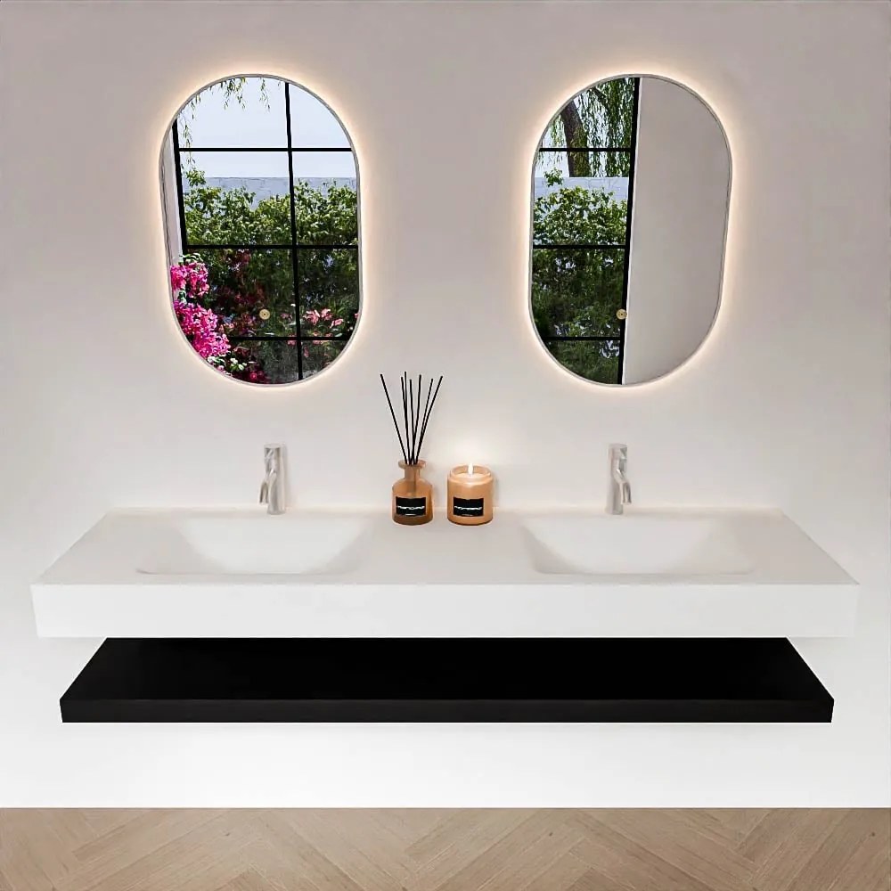 Zaro Alan badmeubel 170cm met planchet urban en vrijhangende wastafel cloud dubbel 2 kraangaten talc