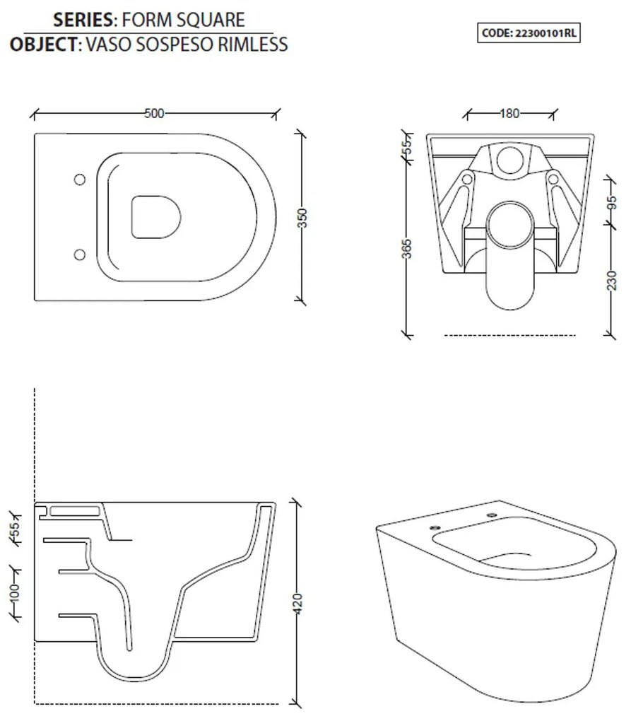 Salenzi Civita wandcloset toiletpot randloos mat wit 35x50cm