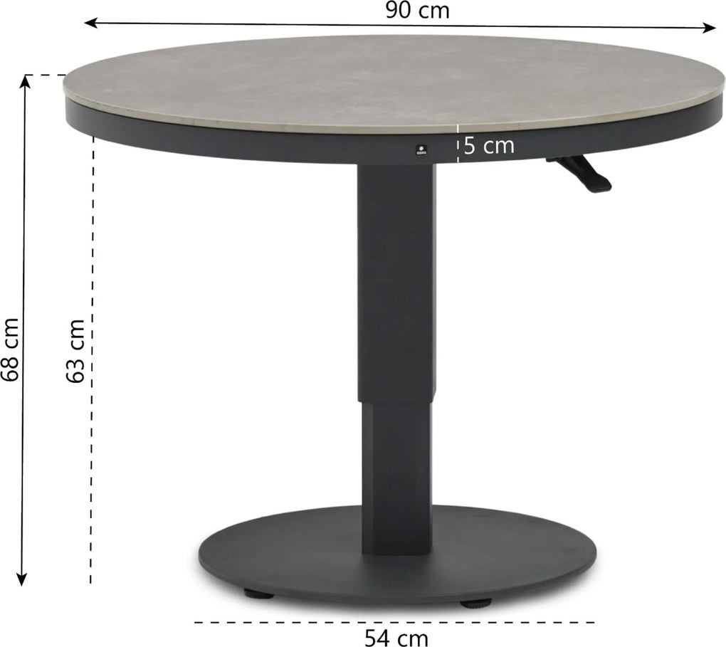 Tuintafel   90 cm  Grijs   Tivano in hoogte verstelbare