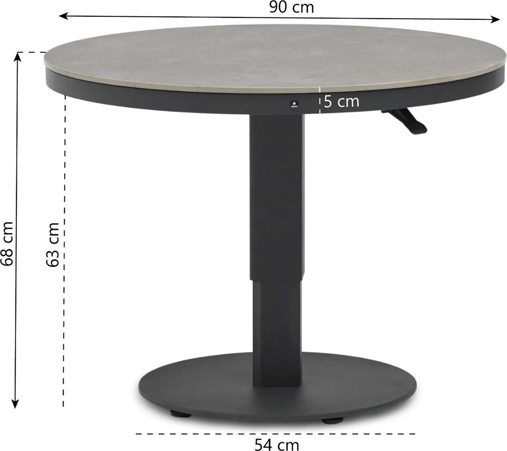 Tuintafel rond  90 cm  Grijs   Tivano in hoogte verstelbare