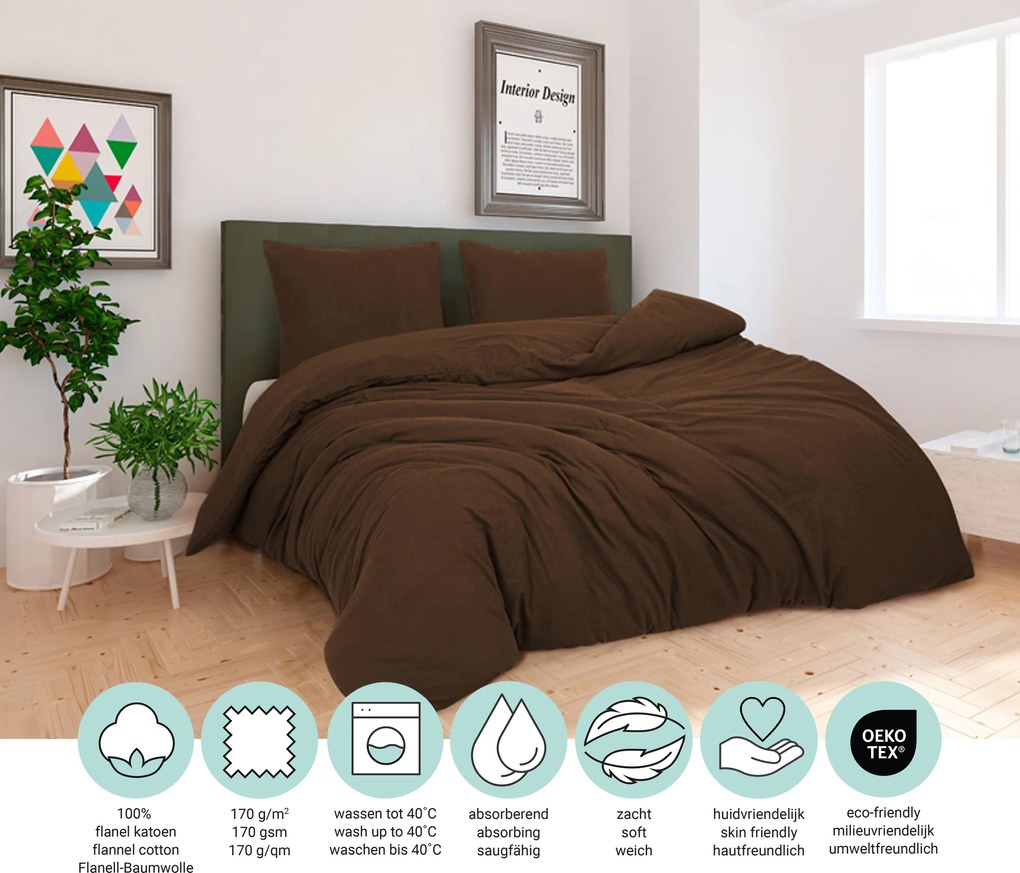Dekbedovertrek Flanel– 100% zacht katoen – 140×200/220 – bruin