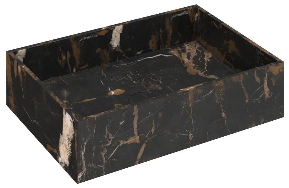 Fontana Portoro Gold marmer badmeubel 80cm mat zwart met ribbelfront en toppaneel met rechthoekige waskom