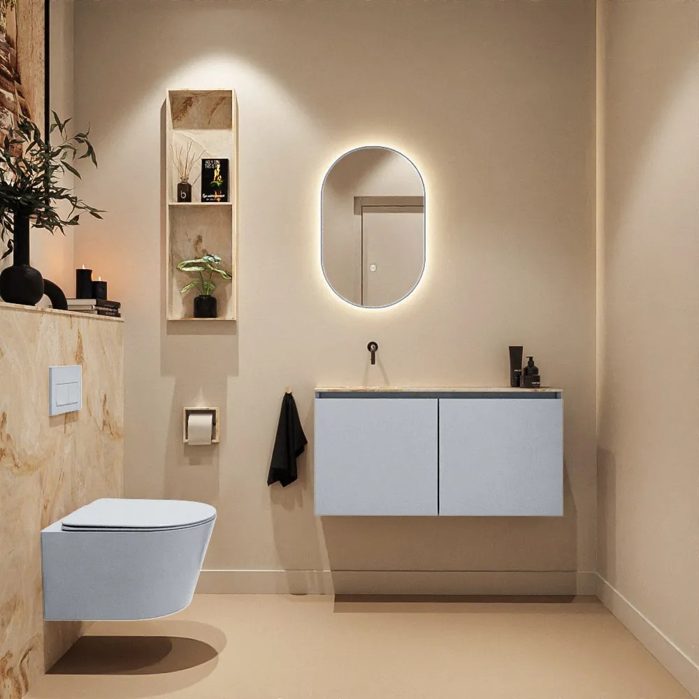 Mondiaz Ture DLux toiletmeubel 100cm clay met wastafel frappe links zonder kraangat