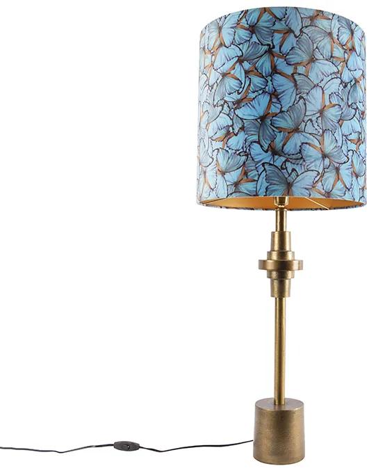 Tafellamp brons velours kap vlinder dessin 40 cm - Diverso Art Deco E27 cilinder / rond Binnenverlichting Lamp