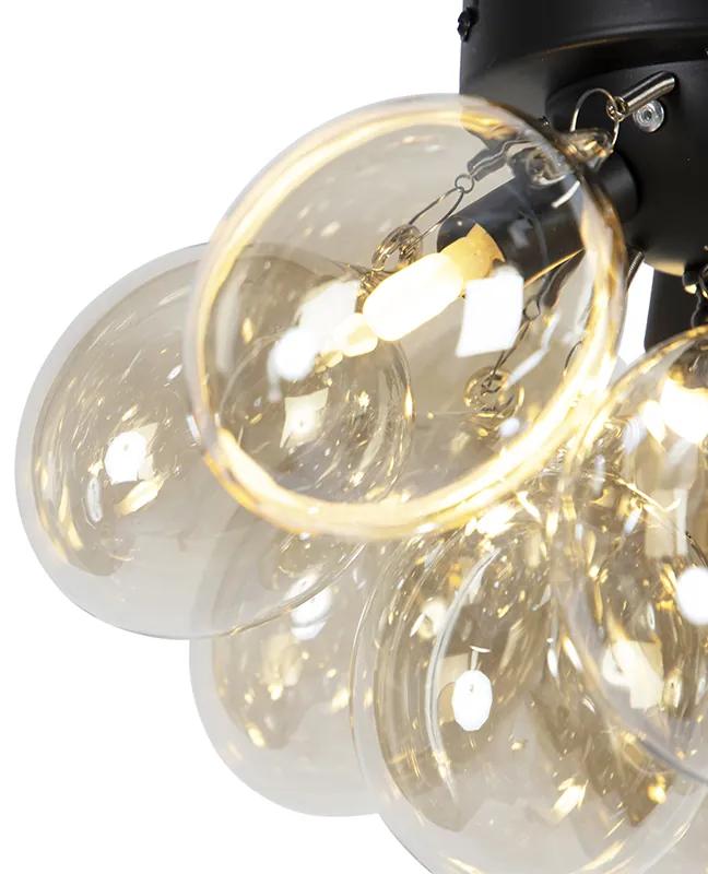 Design plafondlamp zwart met amber glas 3-lichts - Uvas Art Deco, Design G9 bol / globe / rond Binnenverlichting Lamp