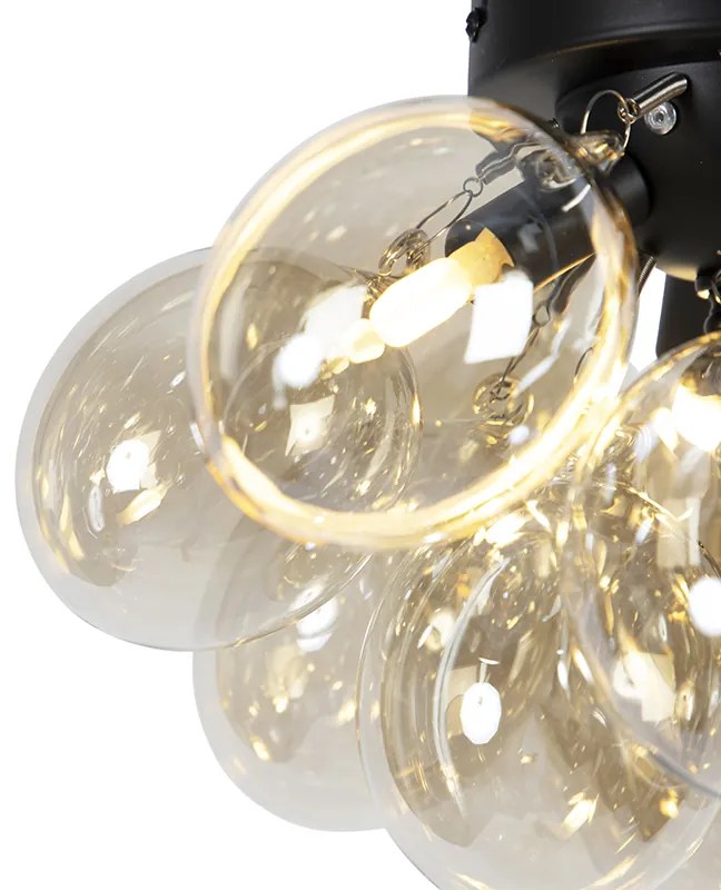 Smart plafondlamp zwart met amber glas 3-lichts incl. 3 Wifi G9 - Uvas Design G9 bol / globe / rond rond Binnenverlichting Lamp