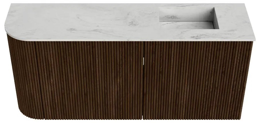 Mondiaz Joya DLux 90cm toiletmeubel ronding links walnut met wastafel faye rechts zonder kraangat opalo