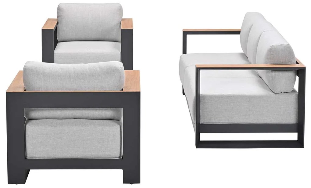 Garden Impressions Malakka loungeset 3 - delig carbon black/valley sand/light teaklook