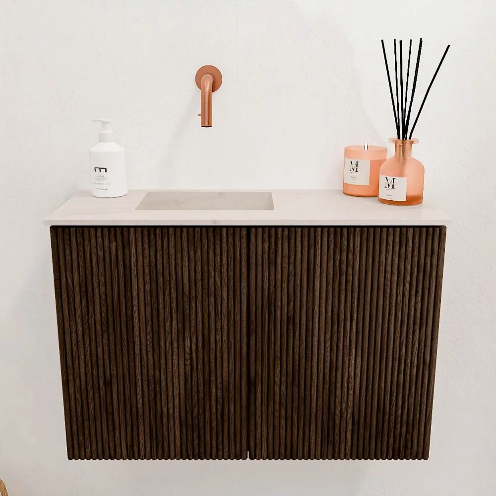 Mondiaz Joya DLux 60cm toiletmeubel walnut met wastafel faye links zonder kraangat meli