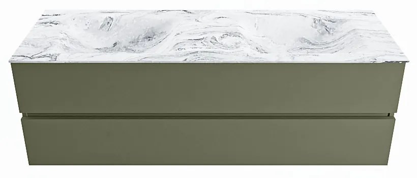 Mondiaz Vica DLux badmeubel 150cm army 2 lades met wastafel glace dubbel zonder kraangat