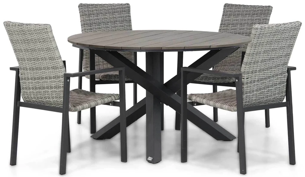 Tuinset Ronde Tuintafel 4 personen 125 cm Wicker Grijs Lifestyle Garden Furniture Upton/Ancona