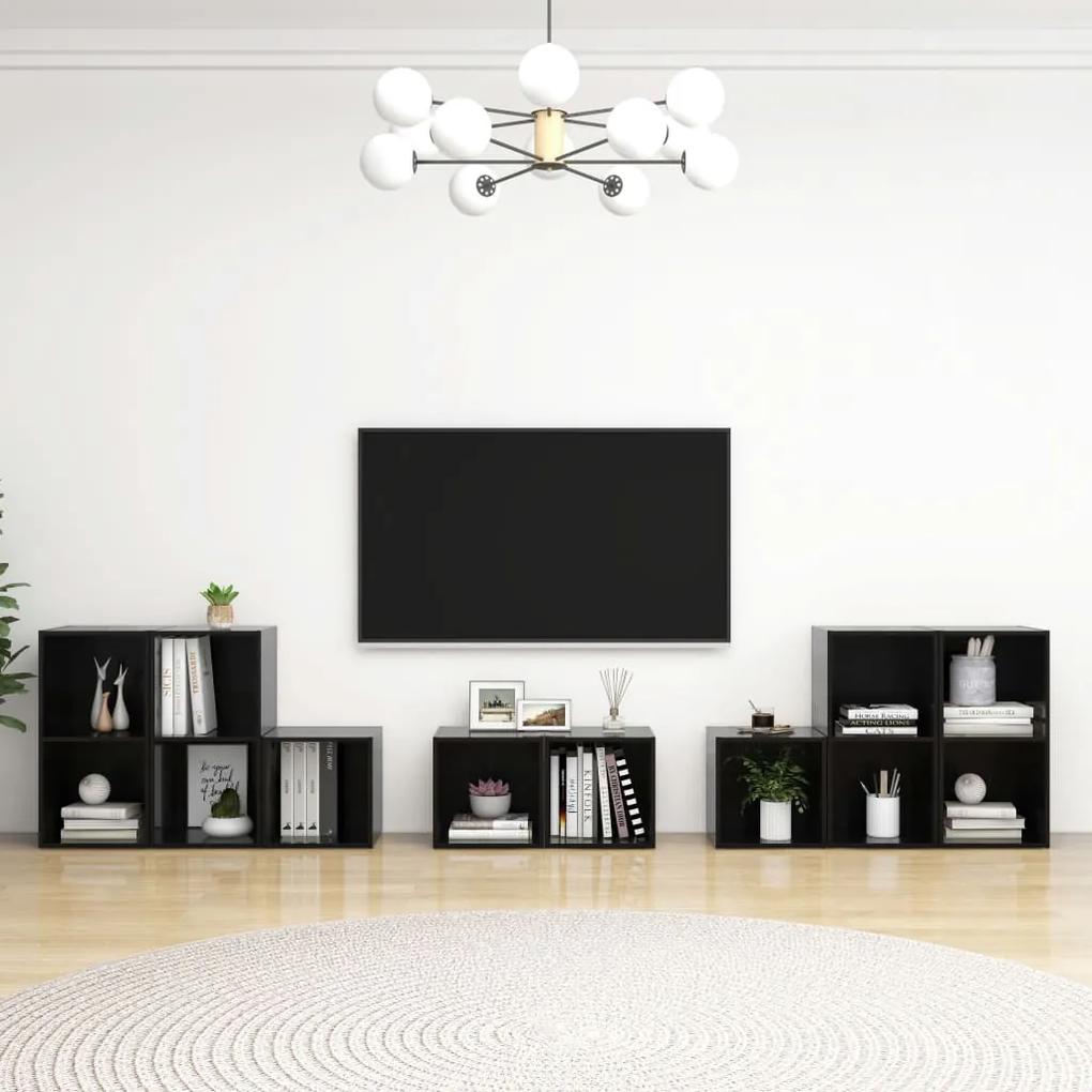 vidaXL 8-delige Tv-meubelset spaanplaat hoogglans zwart