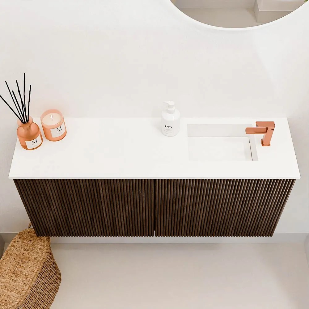 Mondiaz Joya 90cm toiletmeubel walnut met wastafel faye rechts 1 kraangat talc