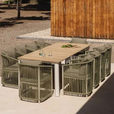 Rechthoekige Tafelset 260x100 Cm In Aluminium En Teakhout Sirka En 10 Sophie Aluminium Tuinstoelen Leger Groen – Koel - Sklum