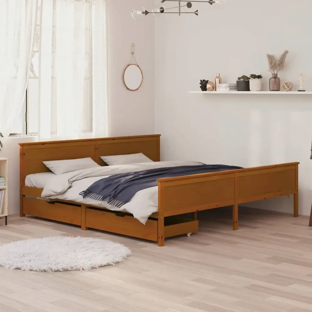 vidaXL Bedframe met 2 lades massief grenenhout honingbruin 200x200 cm
